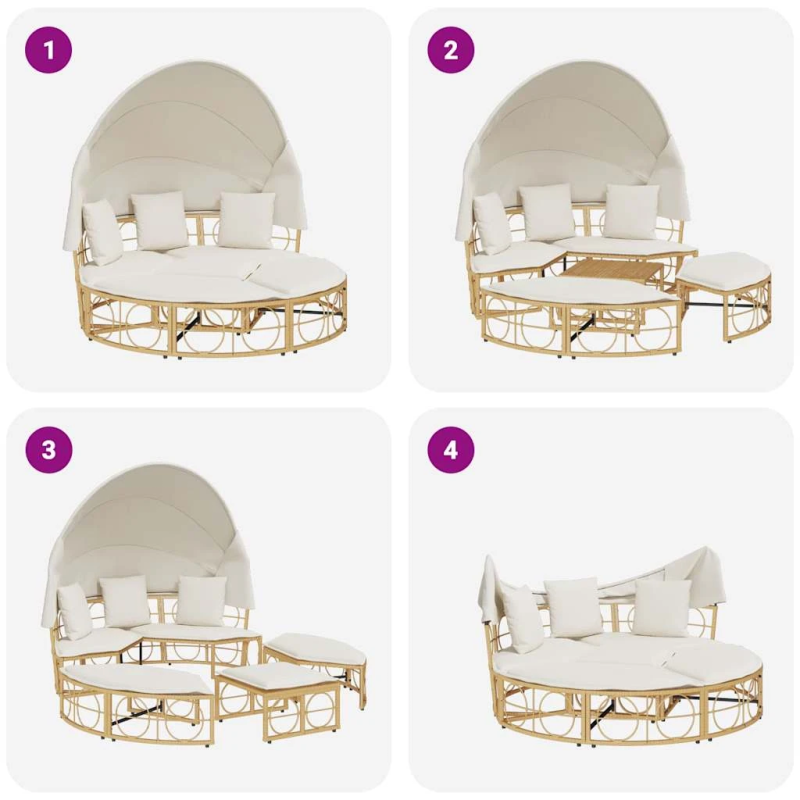 vidaXL dārza atpūtas gulta ar jumtiņu matračiem PE rotangpalma