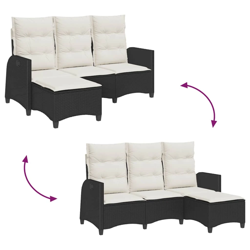 vidaXL Atlaižams dārza dīvāns ar spilveniem L-formas melna poliratanga