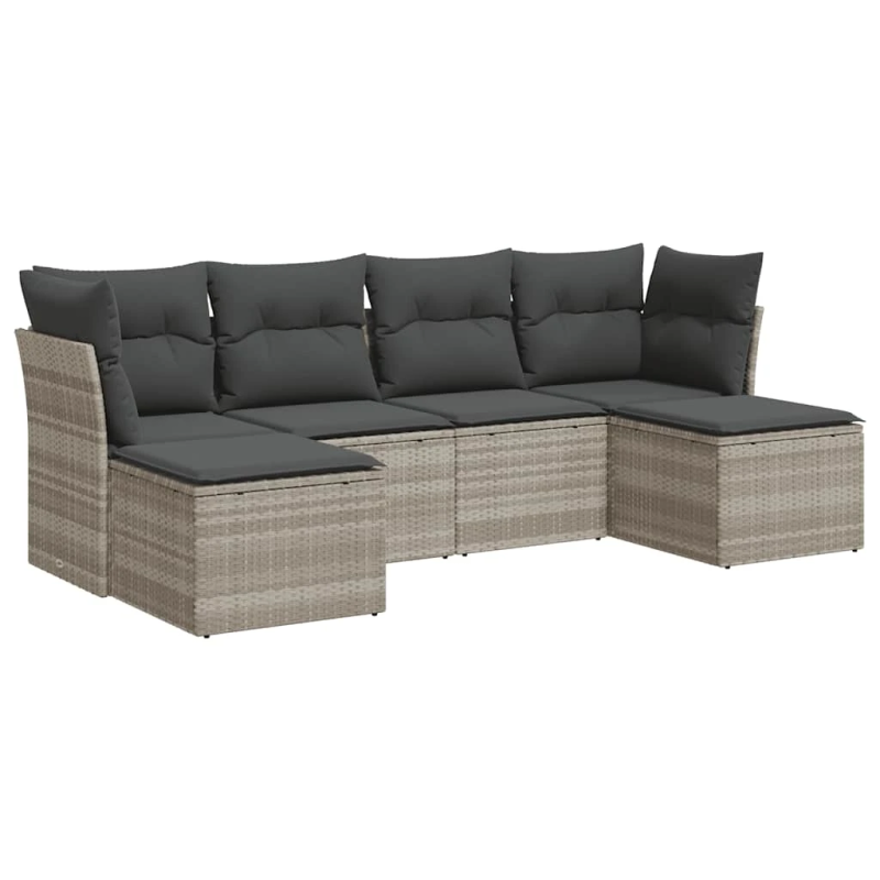 vidaXL 6-daļīgs dārza dīvānu komplekts,matrači, gaiši pelēka PE pinums