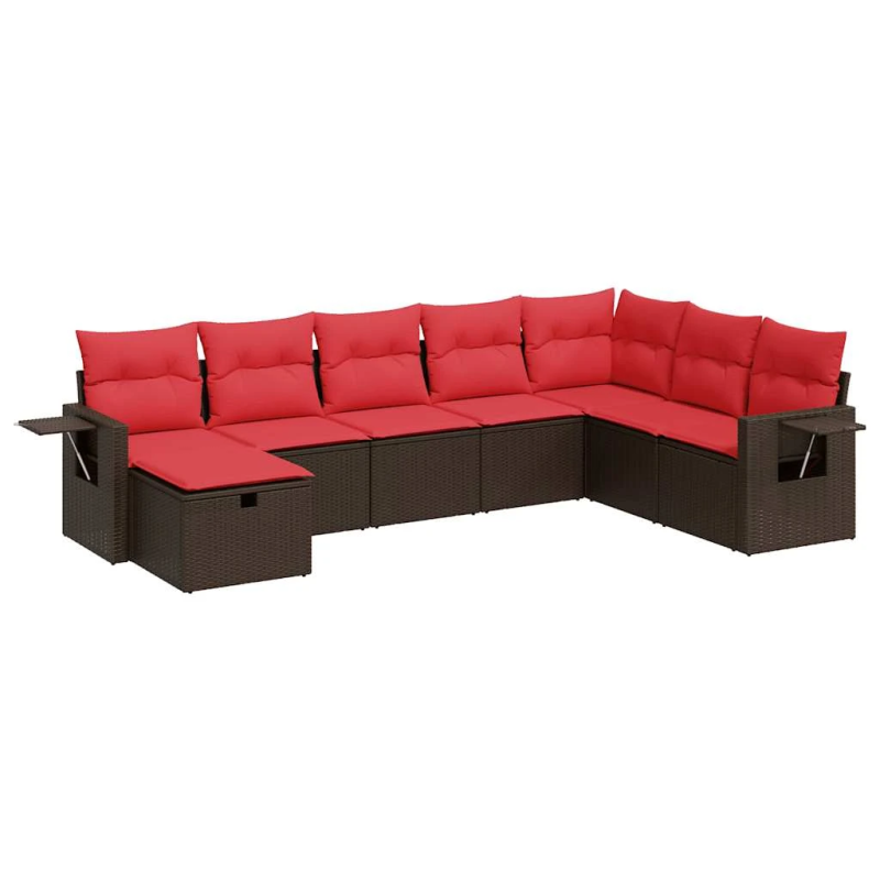 vidaXL 8-daļīgs dārza dīvānu komplekts, matrači, brūna PE rotangpalma