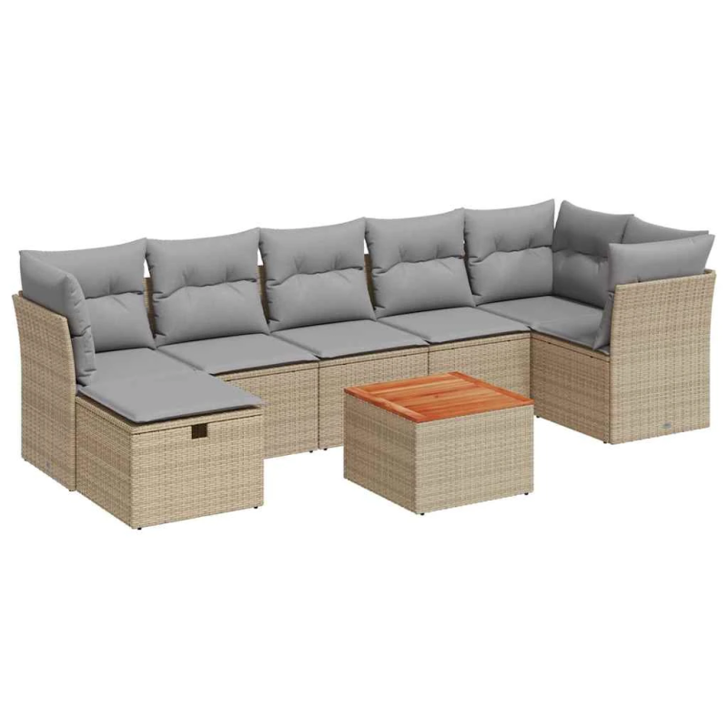 vidaXL 8-daļīgs dārza dīvāna komplekts, matrači, bēša PE rotangpalma