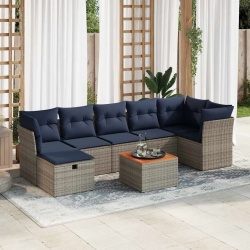 vidaXL 8-daļīgs dārza dīvāna komplekts ar matračiem, pelēks PE pinums