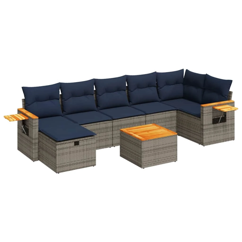 vidaXL 8-daļīgs dārza dīvāna komplekts ar matračiem, pelēks PE pinums