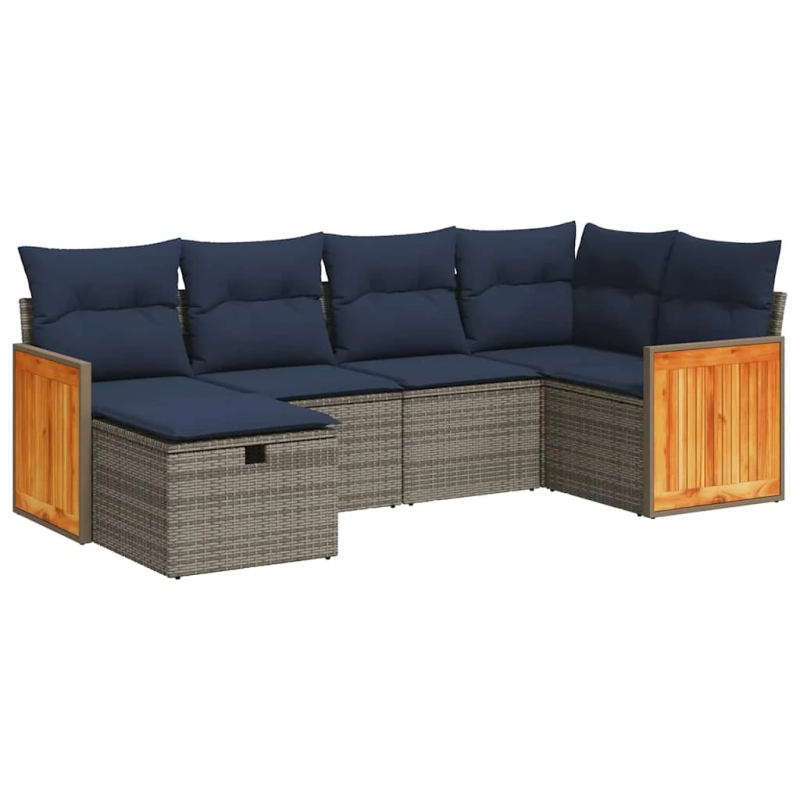 vidaXL 6-daļīgs dārza dīvāna komplekts ar matračiem, pelēks PE pinums