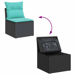 vidaXL 7-daļīgs dārza dīvāna komplekts, matrači, melna PE rotangpalma