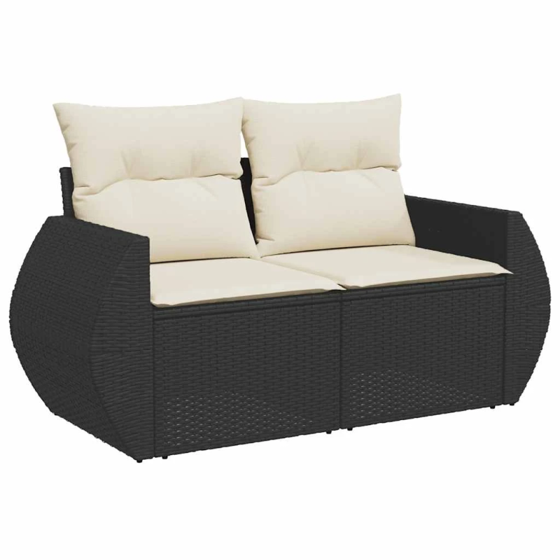 vidaXL 6-daļīgs dārza dīvāna komplekts, matrači, melna PE rotanpalma