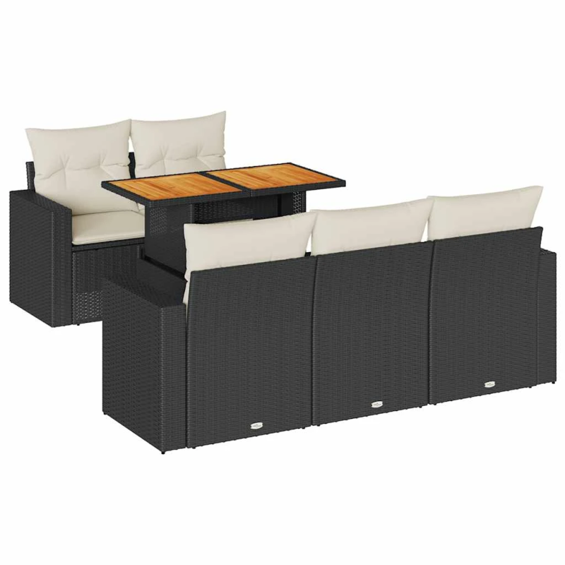 vidaXL 6-daļīgs dārza dīvāna komplekts, matrači, melna PE rotanpalma