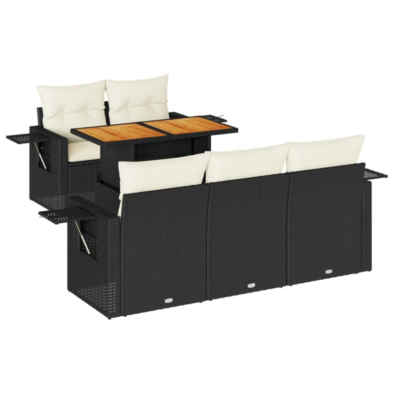 vidaXL 6-daļīgs dārza dīvāna komplekts, matrači, melna PE rotanpalma