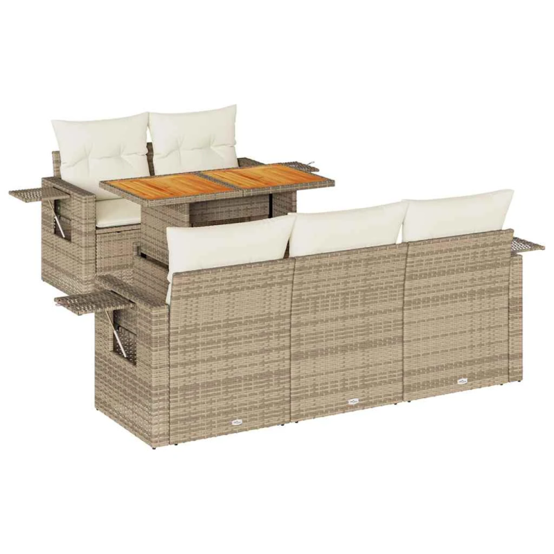 vidaXL 6-daļīgs dārza dīvāna komplekts, matrači, bēša PE rotangpalma