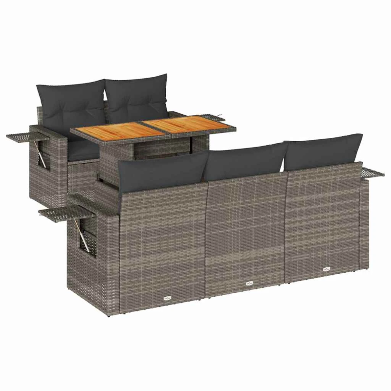 vidaXL 6-daļīgs dārza dīvāna komplekts ar matračiem, pelēks PE pinums