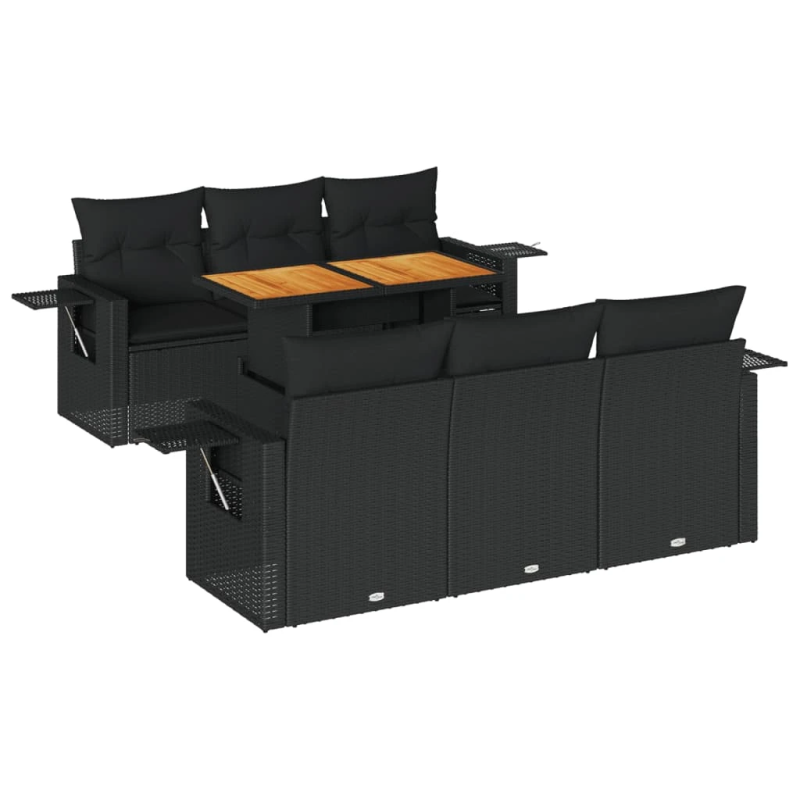 vidaXL 7-daļīgs dārza dīvāna komplekts ar matračiem, melna PE