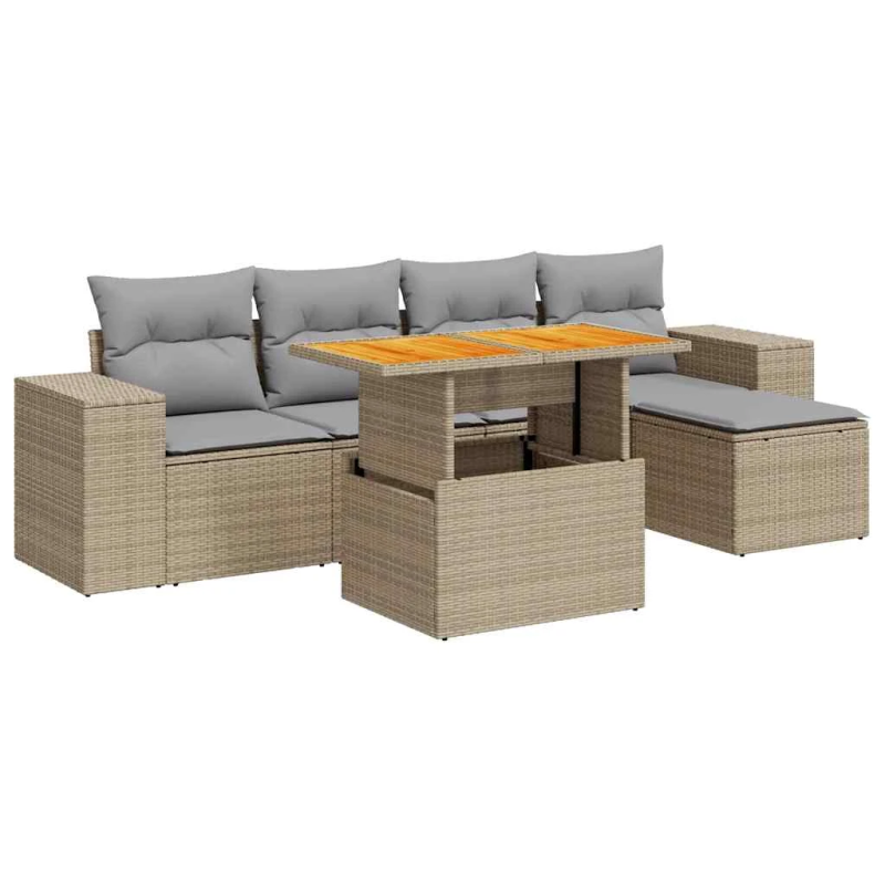 vidaXL 6-daļīgs dārza dīvāna komplekts, matrači, bēša PE rotangpalma