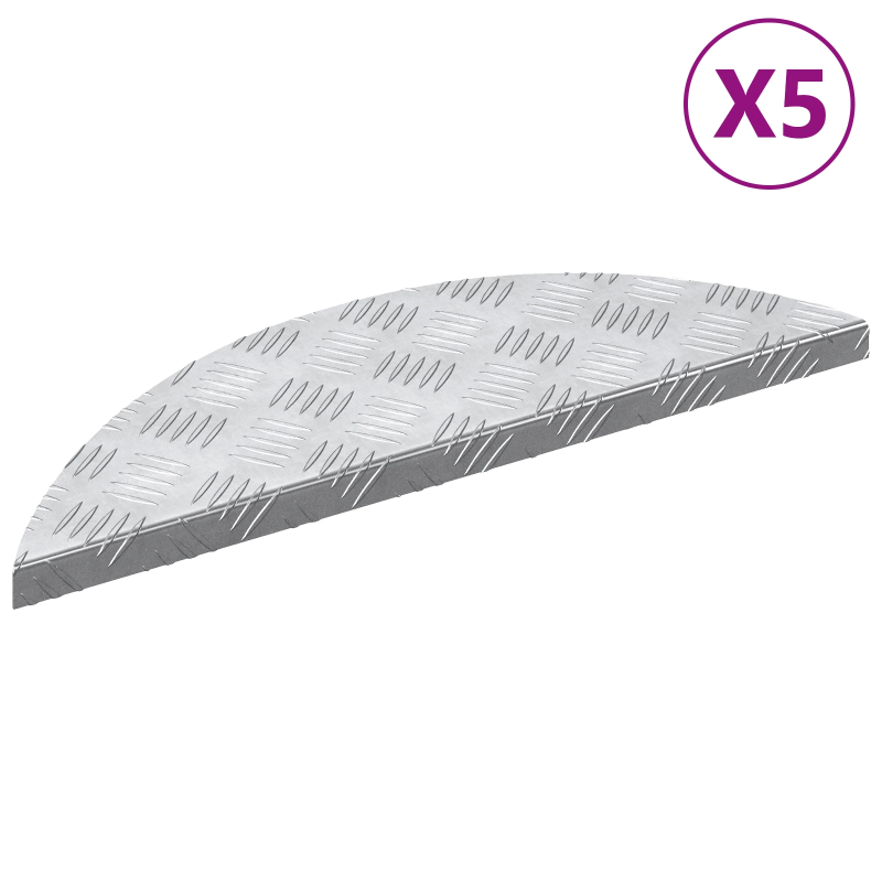 vidaXL Trepju paklājs Pusmēness 5 pcs Sudraba 60 x 18 cm Alumīnijs