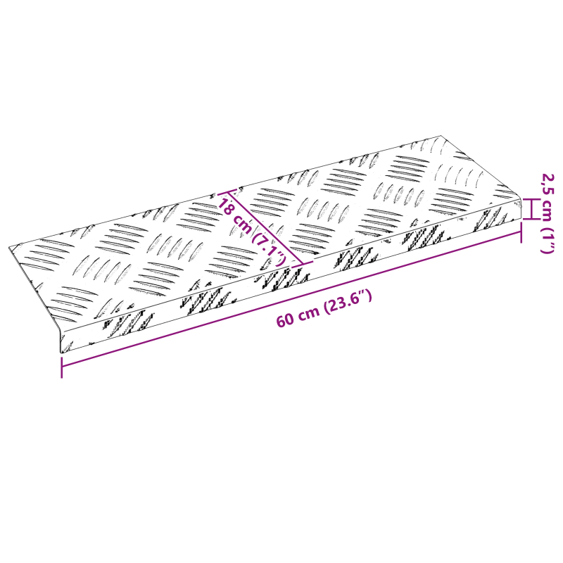 vidaXL Trepju paklājs Taisnstūra 15 pcs Sudraba 60 x 18 cm Alumīnijs