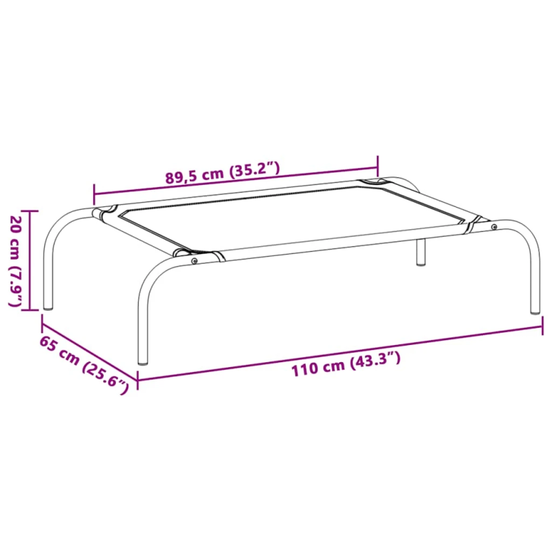 vidaXL Paaugstināta suņu gulta pelēka 110x65x20 cm Tekstilēns tērauds