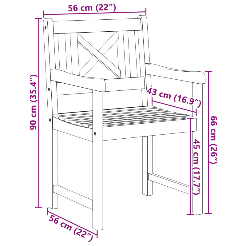 vidaXL Dārza krēsls 2 pcs 56 x 56 x 90 cm Cietā akācijas koks