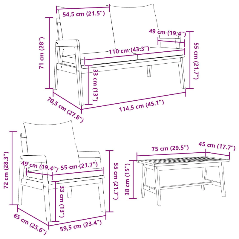 vidaXL Bistro komplekts 4 pcs Brūns un Krēma Cietā akācijas koks