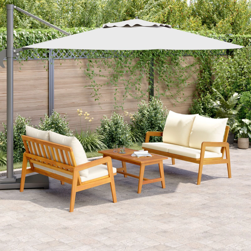 vidaXL Bistro komplekts ar spilvenu 3 pcs Brūna Cietā akācijas koks