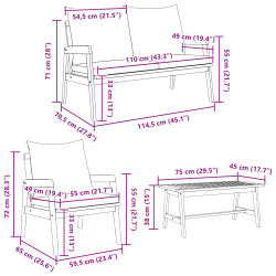 vidaXL Bistro komplekts ar spilvenu 5 pcs Brūna Cietā akācijas koks