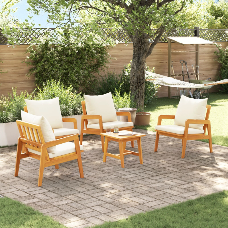 vidaXL Bistro komplekts ar spilvenu 5 pcs Brūna Cietā akācijas koks