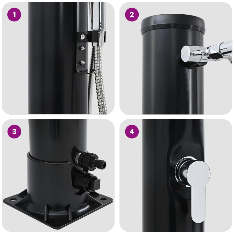 vidaXL Āra saules duša Melna 217 cm PVC un Alumīnijs