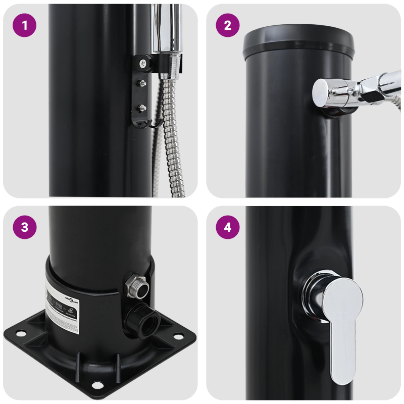 vidaXL Āra saules duša Melna 217 cm PVC un Alumīnijs