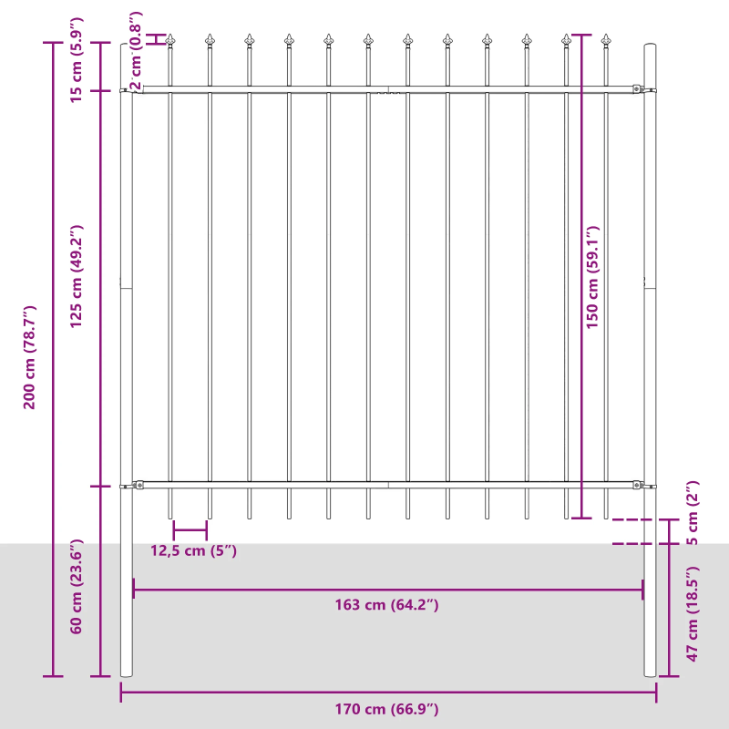 vidaXL Dārza žogs 2 pcs Pelēka 3,4 x 1,5 m Pulverkrāsots tērauds