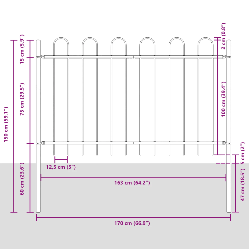 vidaXL Dārza žogs 7 pcs Balts 11,9 x 1 m Pulverkrāsots tērauds