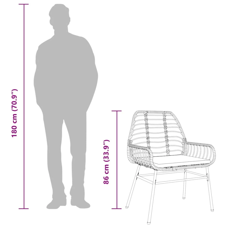 vidaXL 5-daļīgs dārza mēbeļu komplekts, matrači, melna PE rotangpalma
