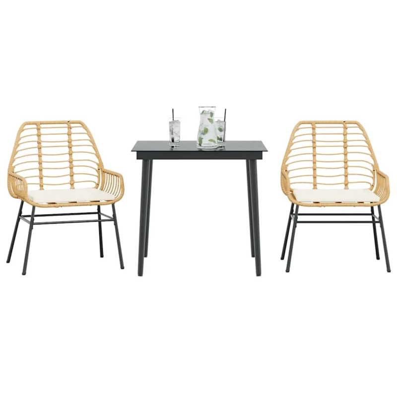 vidaXL 3-daļīgs dārza mēbeļu komplekts, matrači, brūna PE rotangpalma