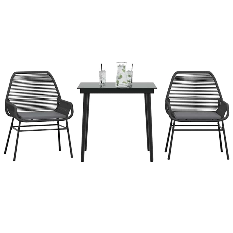 vidaXL 3-daļīgs dārza mēbeļu komplekts, matrači, melna PE rotangpalma