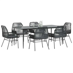 vidaXL 7-daļīgs dārza mēbeļu komplekts, matrači, melna PE rotangpalma