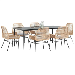 vidaXL 7-daļīgs dārza mēbeļu komplekts, matrači, brūna PE rotangpalma