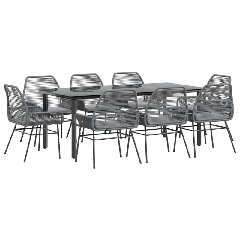 vidaXL 9-daļīgs dārza mēbeļu komplekts, matrači, pelēka PE rotangpalma