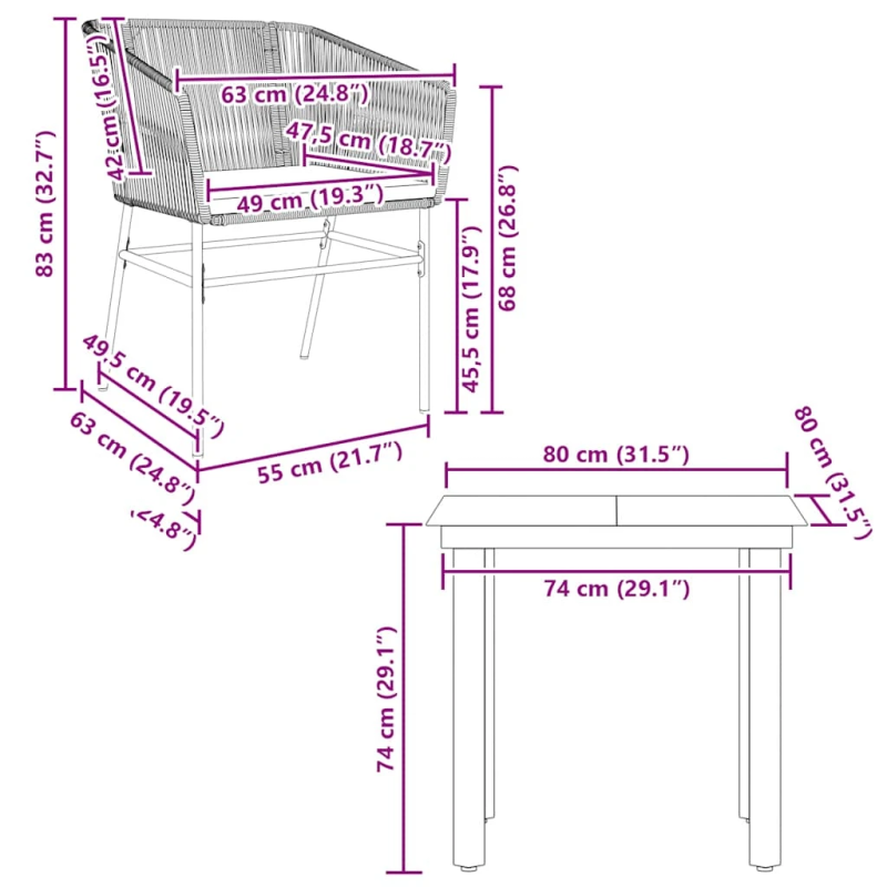 vidaXL 3-daļīgs dārza mēbeļu komplekts, matrači, brūna PE rotangpalma