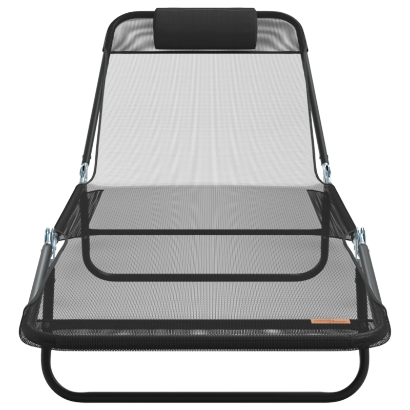 vidaXL Saliekamais sauļošanās krēsls 2 pcs Melna 182 x 55 x 85,5 cm