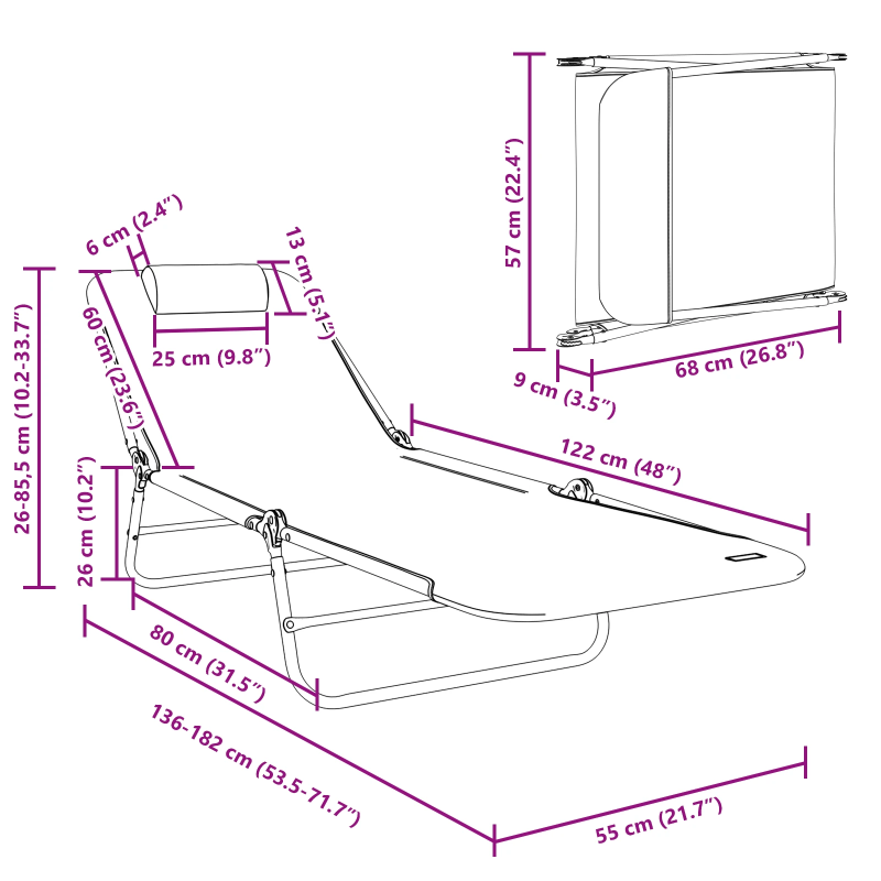 vidaXL Saliekamais sauļošanās krēsls 2 pcs Zaļa 182 x 55 x 85,5 cm