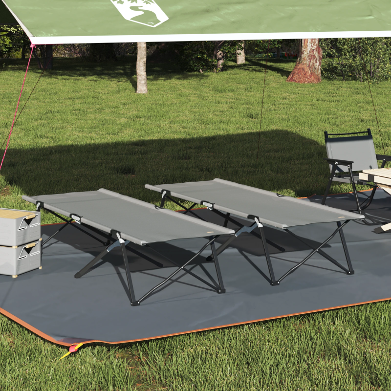 vidaXL Salokāma kempinga gulta 2 pcs Pelēka 206 x 76 x 74 cm