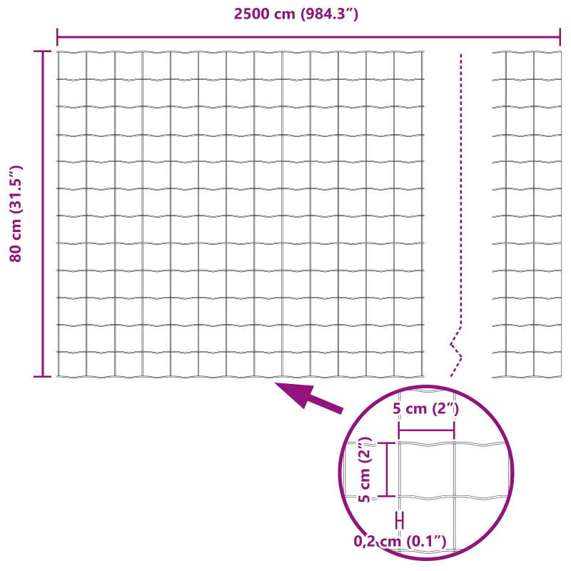 vidaXL Eiropas žogs 0,8 x 25 m PVC pārklāts dzelzs