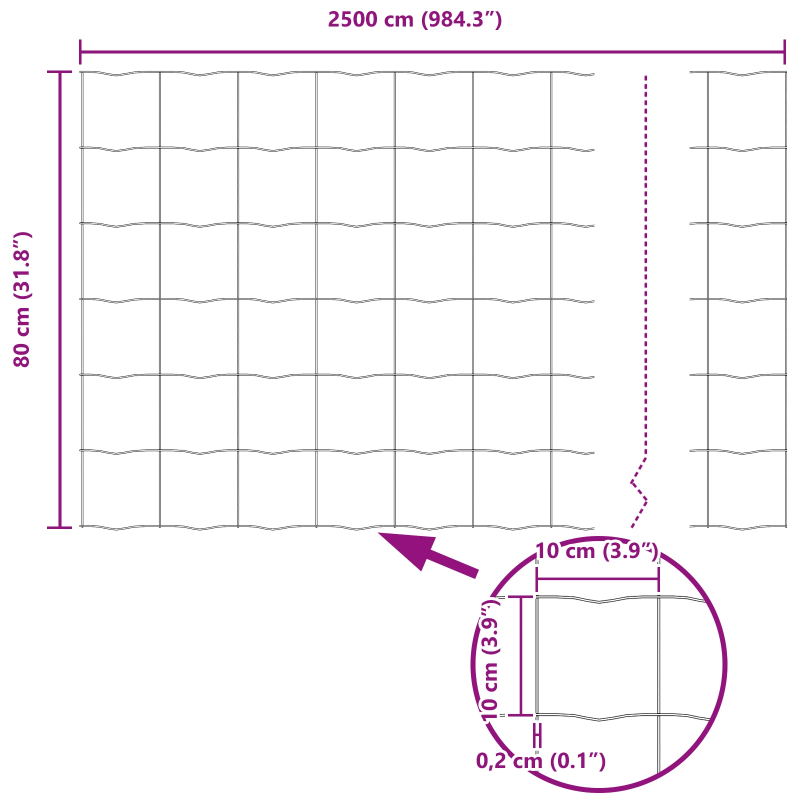 vidaXL Eiropas žogs Sudraba 0.8 x 25 m Karstās cinkotā dzelzs