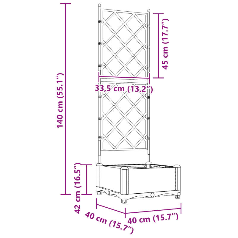 vidaXL Dārza stādītājs Pelēka 40 x 40 x 125,5 cm Tērauds