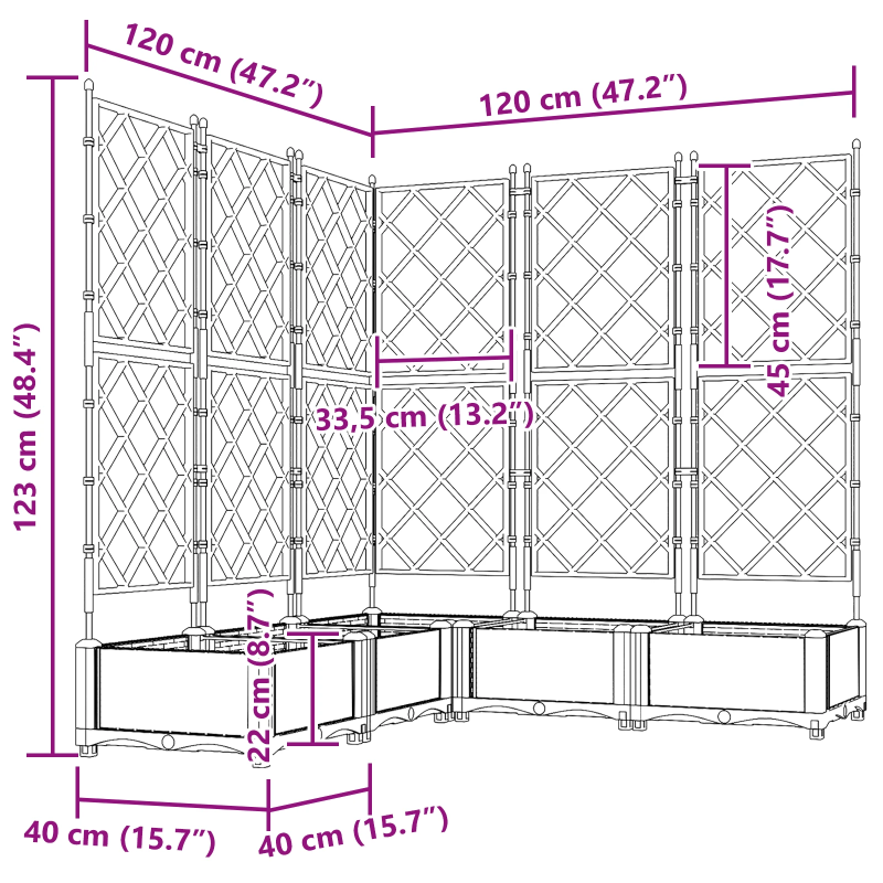 vidaXL Dārza stādītājs 5 pcs Pelēka 120 x 120 x 125,5 cm Tērauds