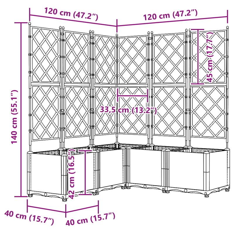 vidaXL Dārza stādītājs 5 pcs Pelēka 120 x 120 x 143 cm Tērauds
