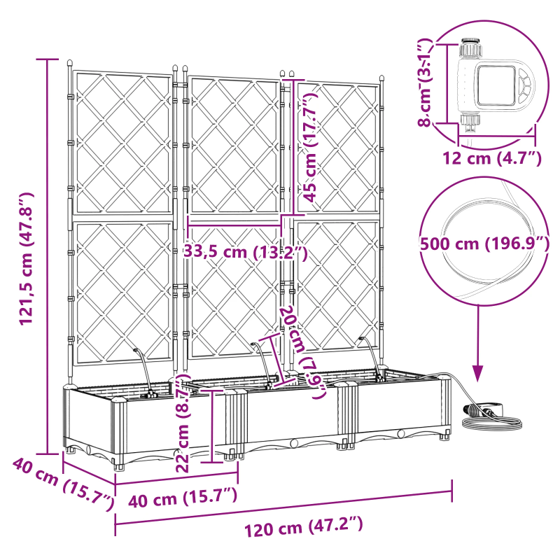 vidaXL Dārza stādītājs 3 pcs Pelēka 120 x 120 x 142 cm Tērauds