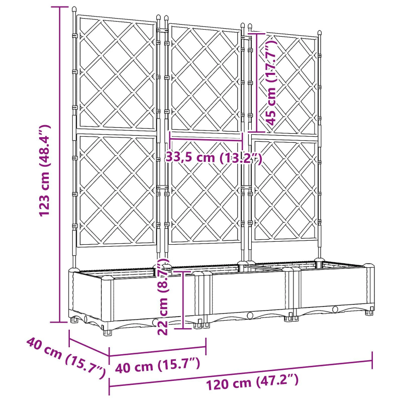 vidaXL Dārza stādītājs 3 pcs Gaiši pelēks 120 x 40 x 125,5 cm Tērauds