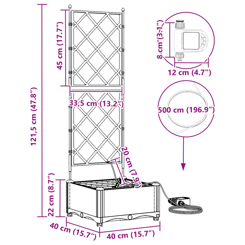 vidaXL Dārza stādītājs Gaiši pelēks 40 x 40 x 126 cm Tērauds