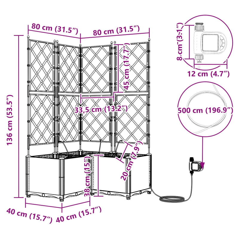 vidaXL Dārza stādītājs 3 pcs Gaiši pelēks Tērauds