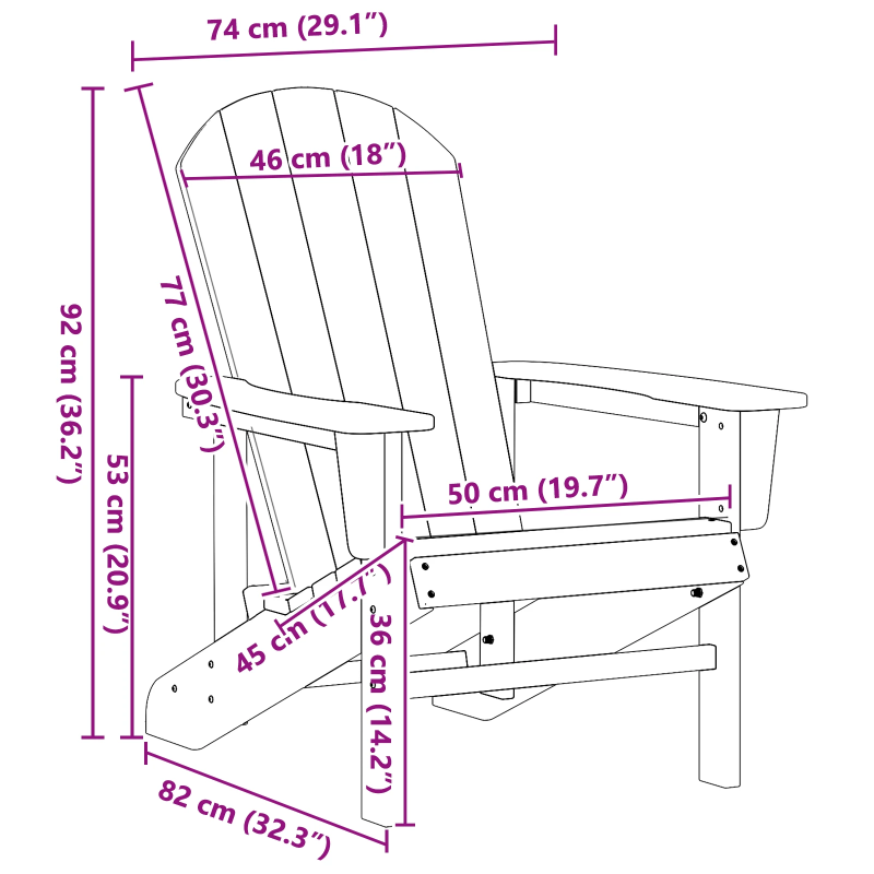 vidaXL Adirondack krēsls Gaiši pelēks 82 x 74 x 92 cm HDPE