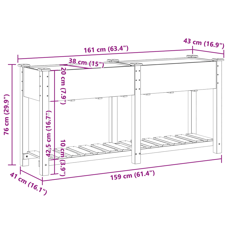 vidaXL Dārza stādītājs Bēša 161 x 43 x 76,5 cm Masīvs egle koks