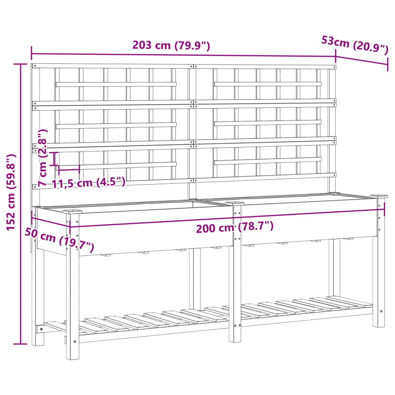 vidaXL Dārza stādītājs Bēša 203,5 x 54 x 152,5 cm Masīvs egle koks